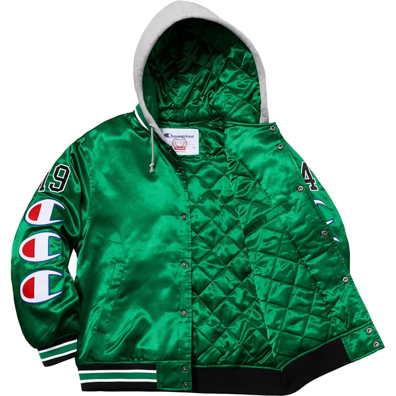 Supreme®/Champion® Hooded Satin Varsity Jacket view 6